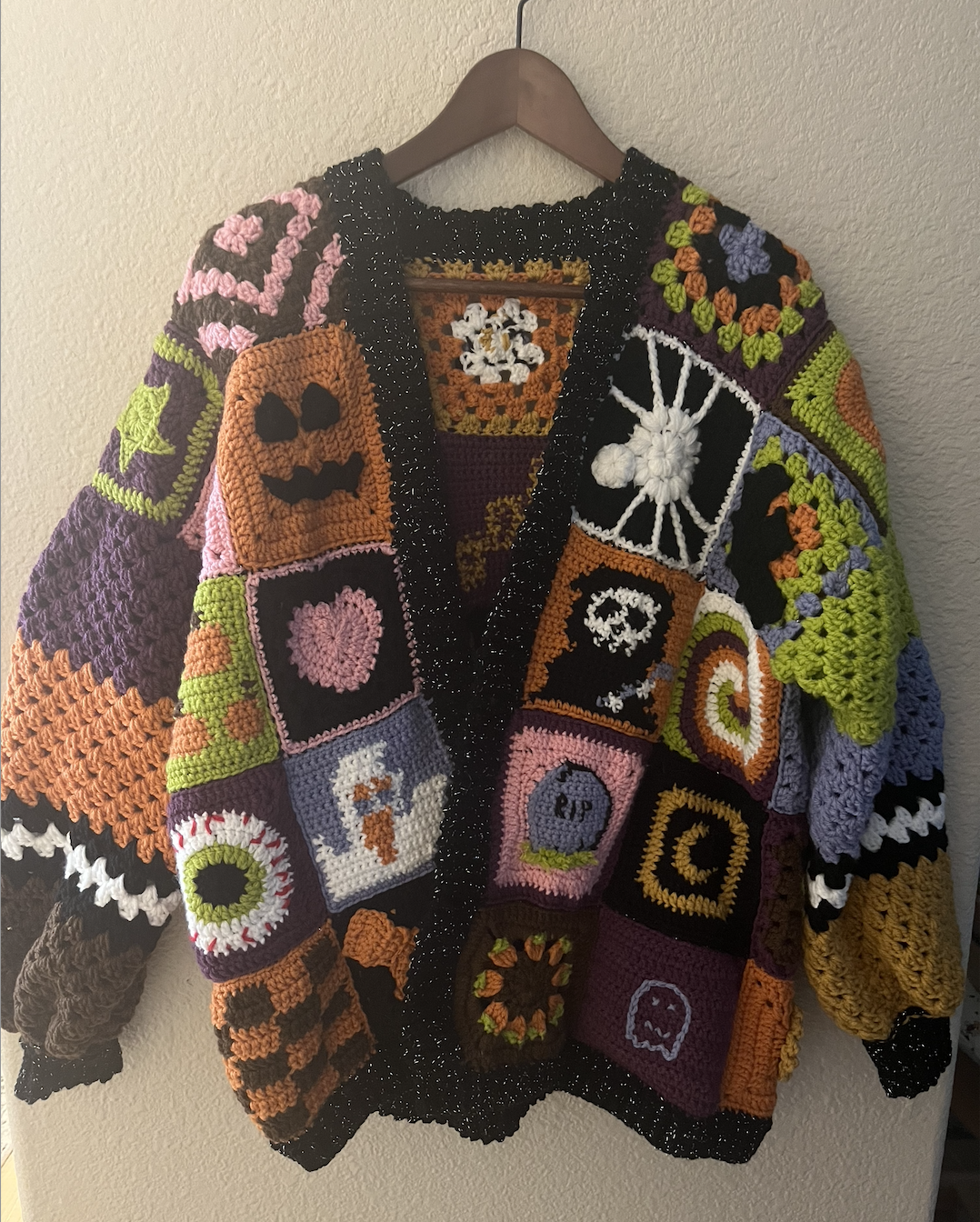 Viral Patchwork Crochet Halloween Cardigan | Free Pattern