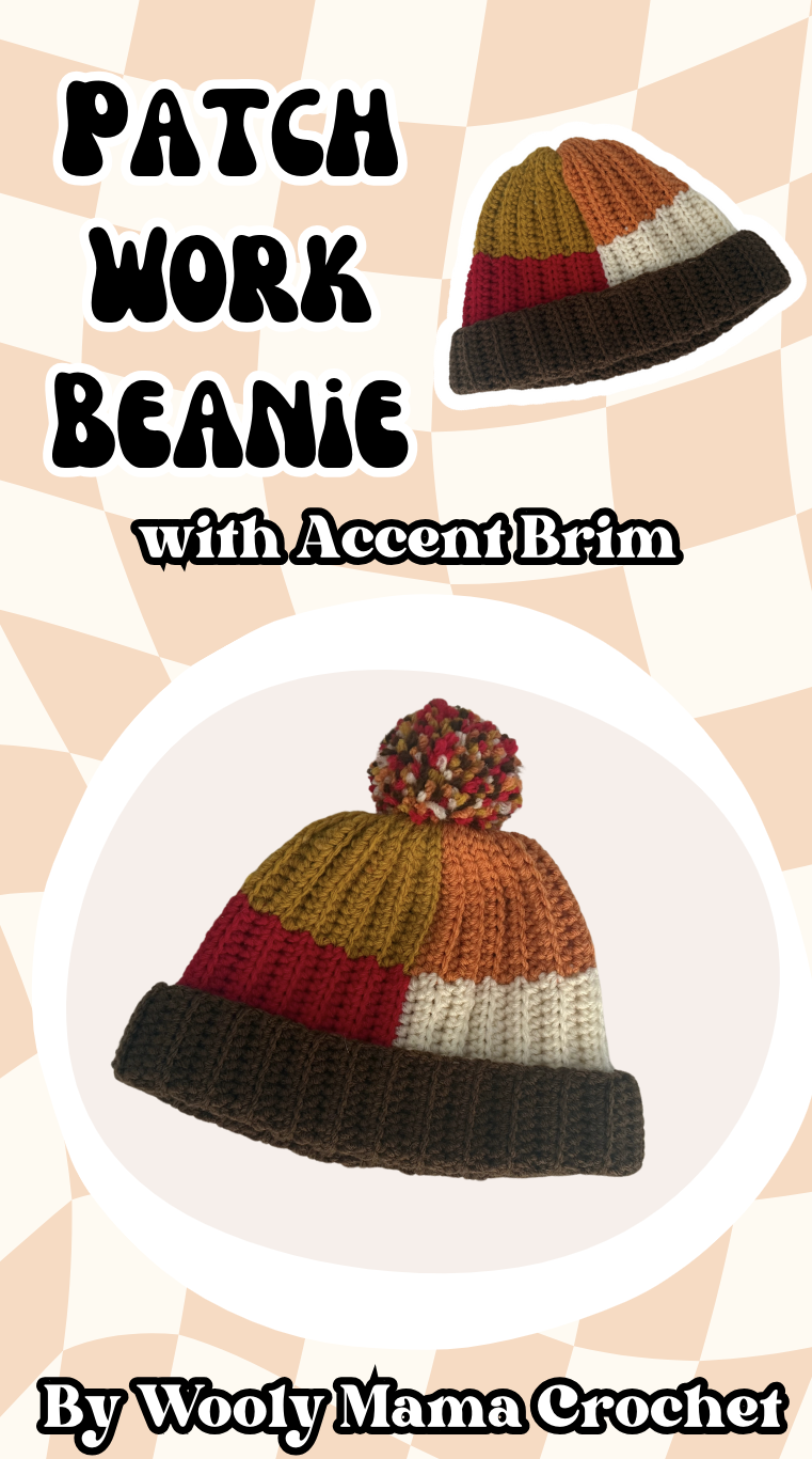 Patchwork with Accent Brim Beanie! A Free Crochet Pattern