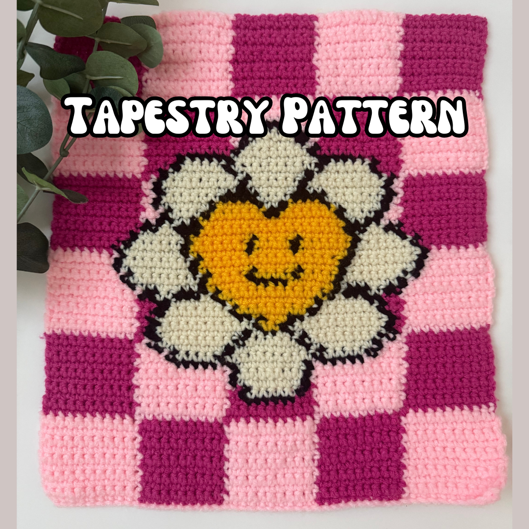 Retro Heart Daisy Tapestry: Free Crochet Pattern