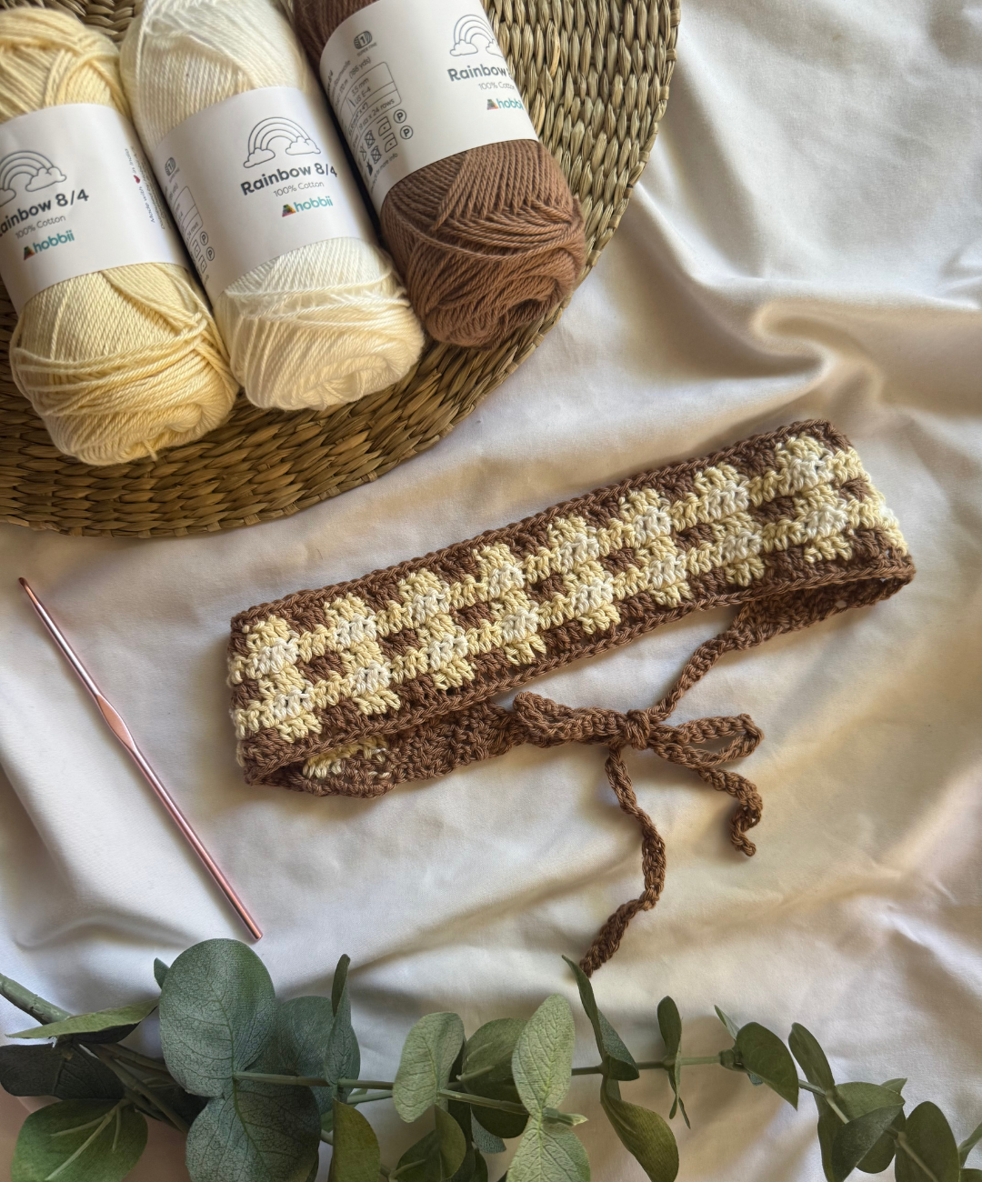 Picnic Headband: How to Crochet Gingham Headband with Video Tutorial